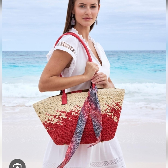Patricia Nash Handbags - Patricia Nash Calypso Woven Straw Tote w/ GreekOmbre Scarf